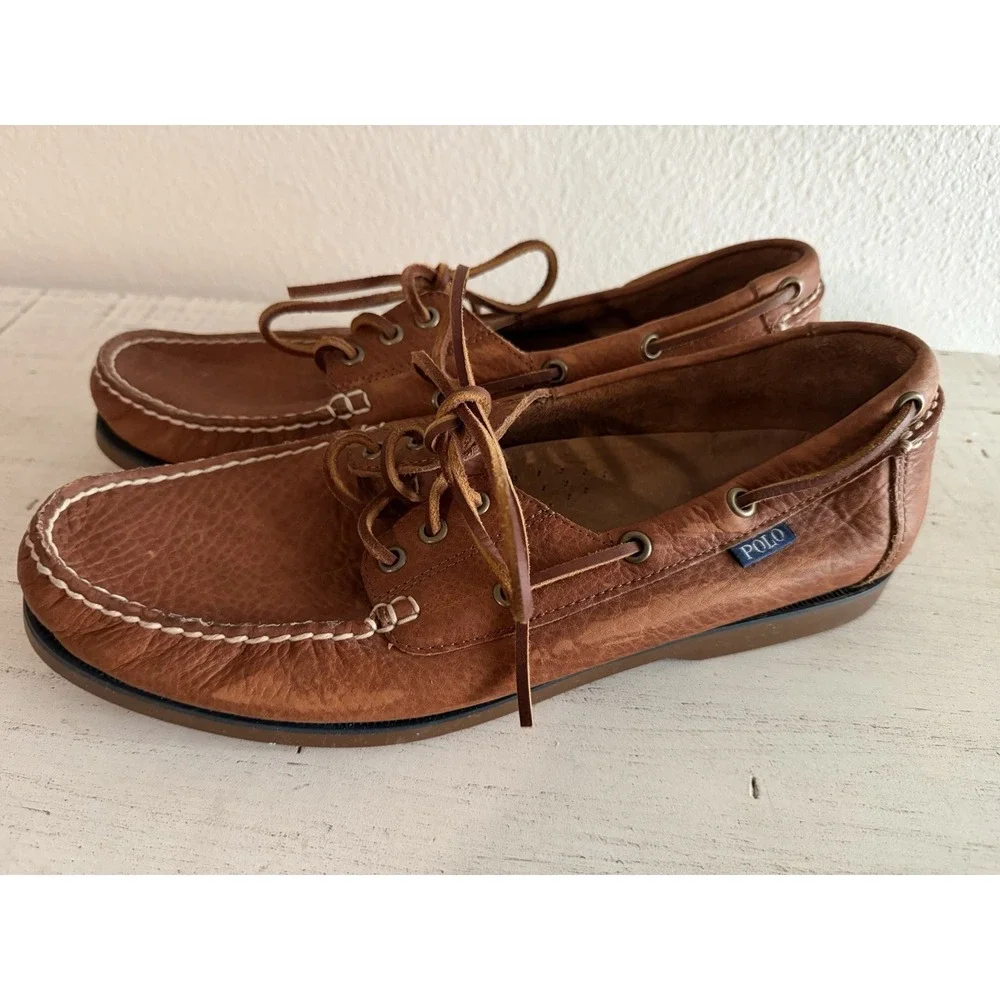 POLO RALPH LAUREN Men's Bienne Oil Tumbled‎ Leather Boat Shoes Tan US 11